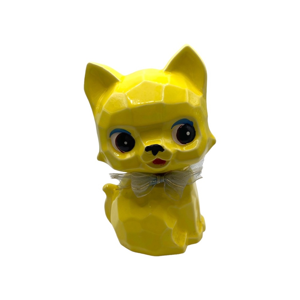 Vintage Kawaii Yellow Ceramic Geometric Cat Bank